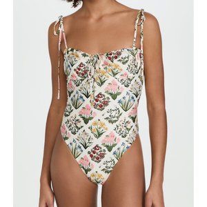 NWOT Agua Bendita Ebano Magdalena Amanecer 1 Piece Swimsuit Floral Tile Medium